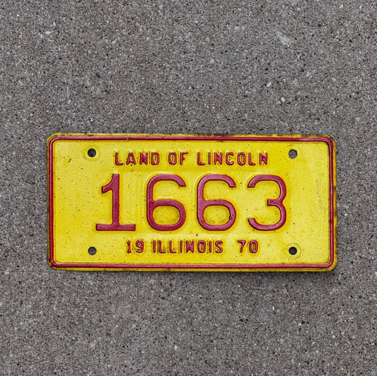 Photo of a 1970 Illinois Motorcycle License Plate Auto Tag Garage Decor Vintage 1663 with original patina