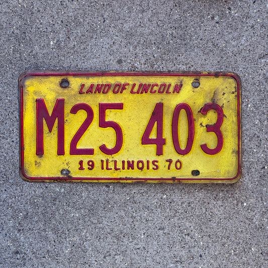 Photo of a 1970 Illinois Municipal License Plate Auto Tag 1 Vintage Garage M 25 403 with original patina