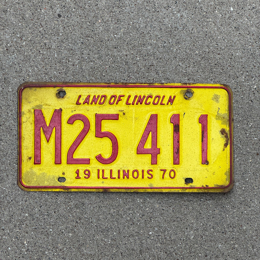 Photo of a 1970 Illinois Municipal License Plate Auto Tag 1 Vintage Garage M 25 411 with original patina