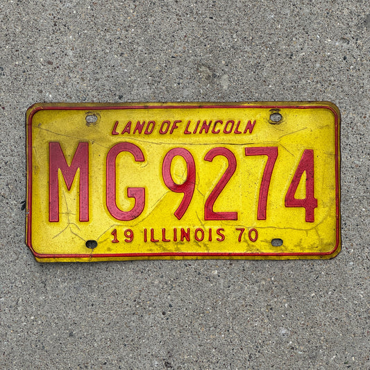 Photo of a 1970 Illinois Truck Mileage Tax License Plate Auto Tag 1 Vintage Garage MG 9274 with original patina