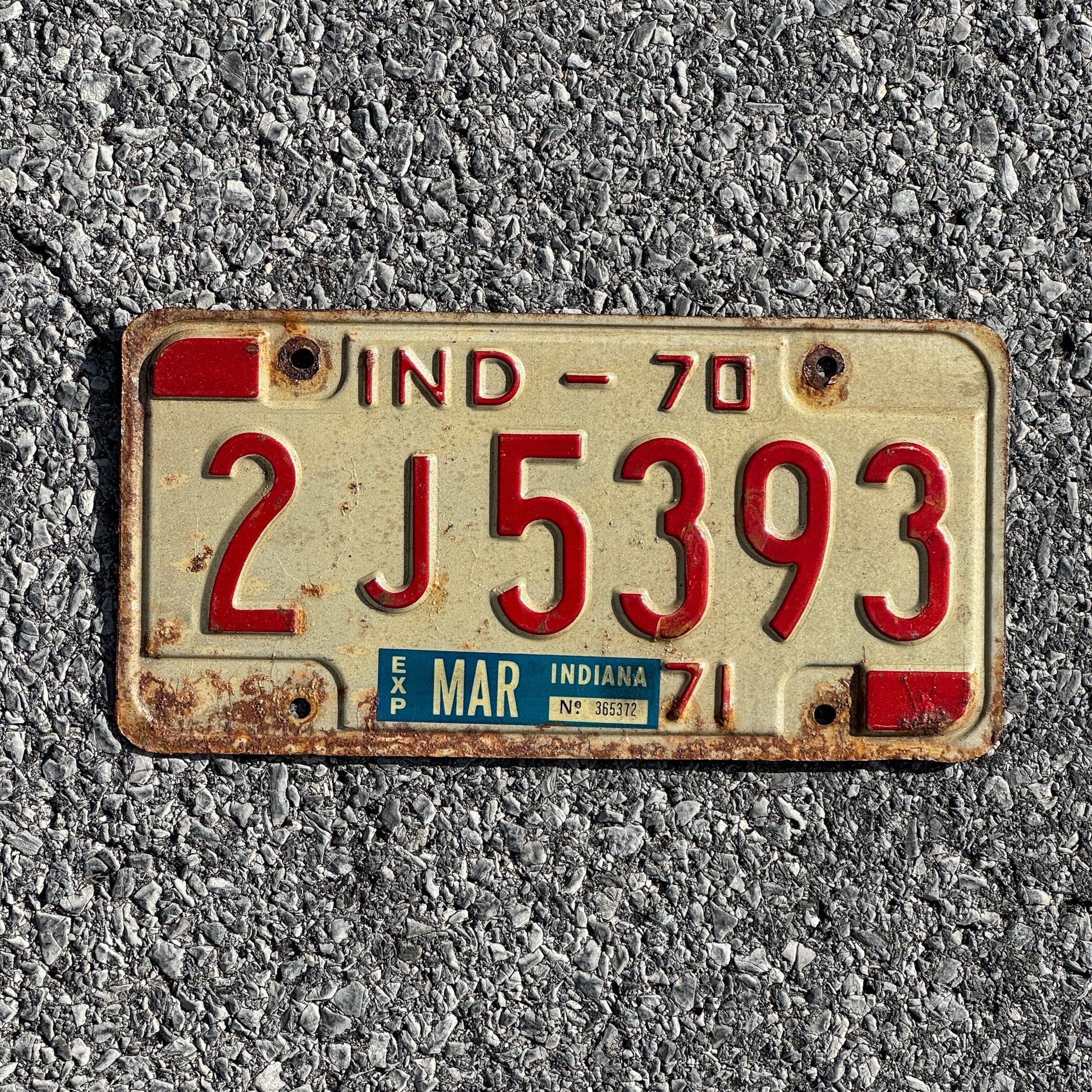 Photo of a 1970 Indiana License Plate Auto Tag Garage Decor Vintage 2J5393