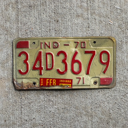 Photo of a 1970 Indiana License Plate Auto Tag Garage Decor Vintage 34 D 3679 with original patina