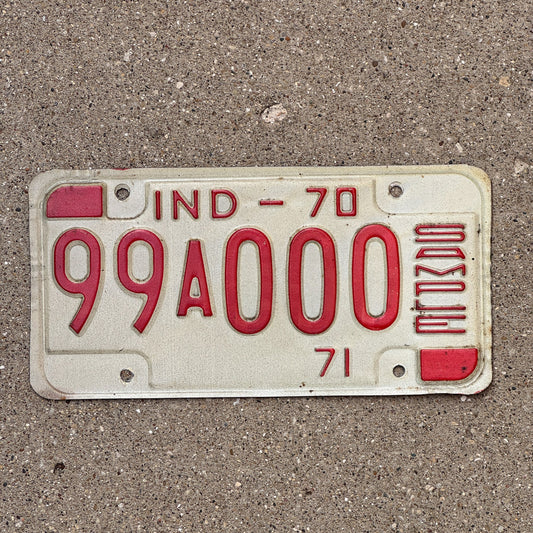 Photo of a 1970 Indiana Sample License Plate Auto Tag 1 Garage Decor 99A000 with original patina