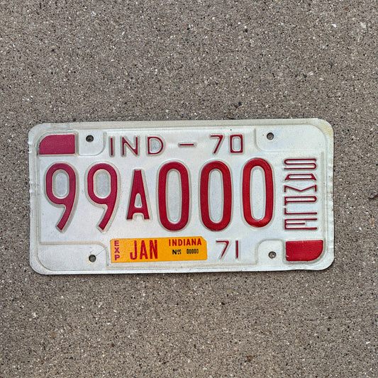Photo of a 1970 Indiana Sample License Plate Auto Tag 2 Garage Decor 99A000 with original patina