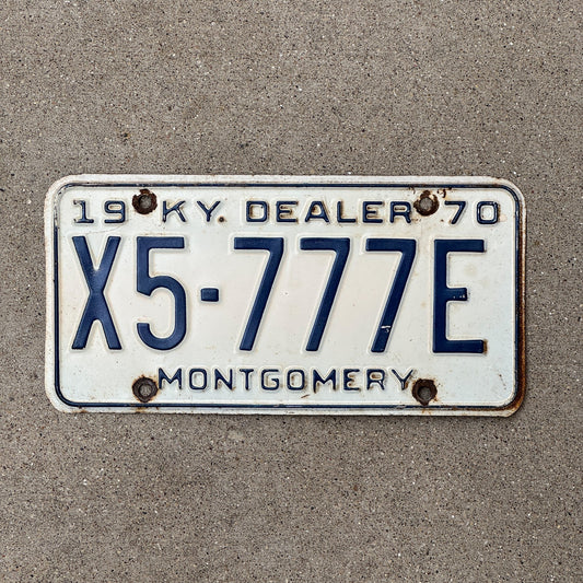 Photo of a 1970 Kentucky Dealer License Plate Auto Tag Garage Decor Vintage Repeat Repeating X5 777 E