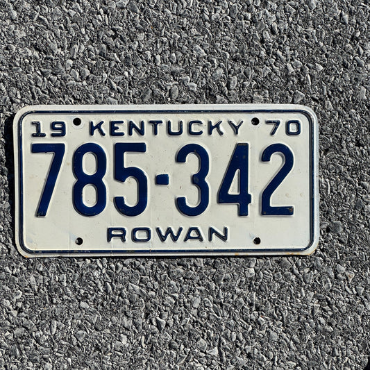 Photo of a 1970 Kentucky License Plate Auto Tag Garage Decor Vintage Rowan County 785 342
