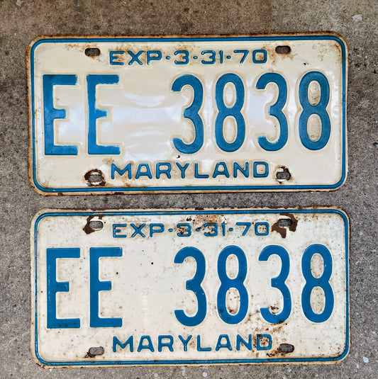 1970 Maryland License Plate Auto Tag EE 3838