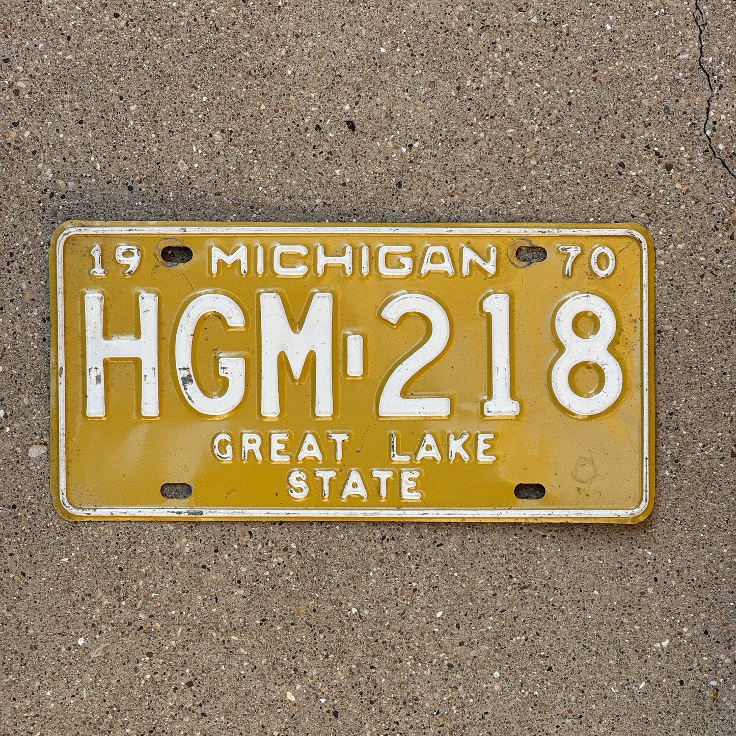 Photo of a 1970 Michigan License Plate Auto Tag Garage Decor Vintage HGM 218