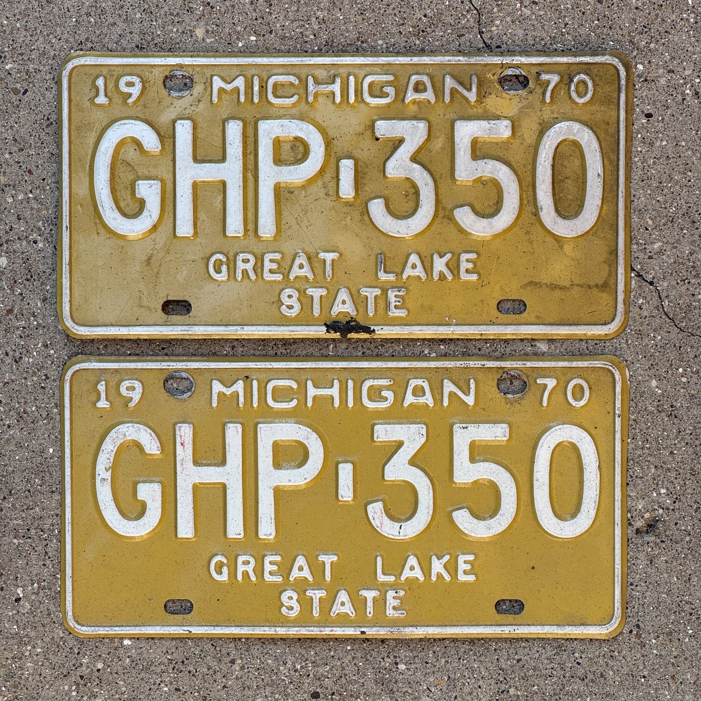 Photo of a 1970 Michigan License Plate Pair Auto Tag Garage Decor Vintage GHP 350