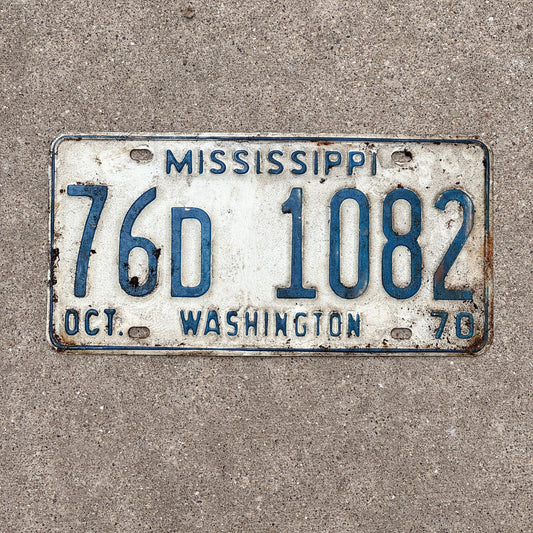 Photo of a 1970 Mississippi License Plate Auto Tag Garage Decor Vintage 76 D 1082 with original patina