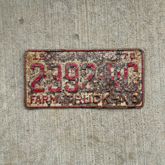 Photo of a 1970 North Carolina Farm Truck License Plate Auto Tag Garage Decor Vintage 2392 RC with original patina