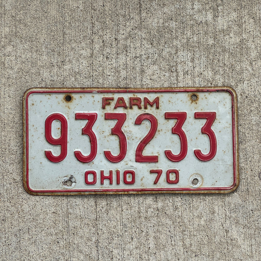 Photo of a 1970 Ohio Farm License Plate Auto Tag Garage Decor Vintage 933233 with original patina