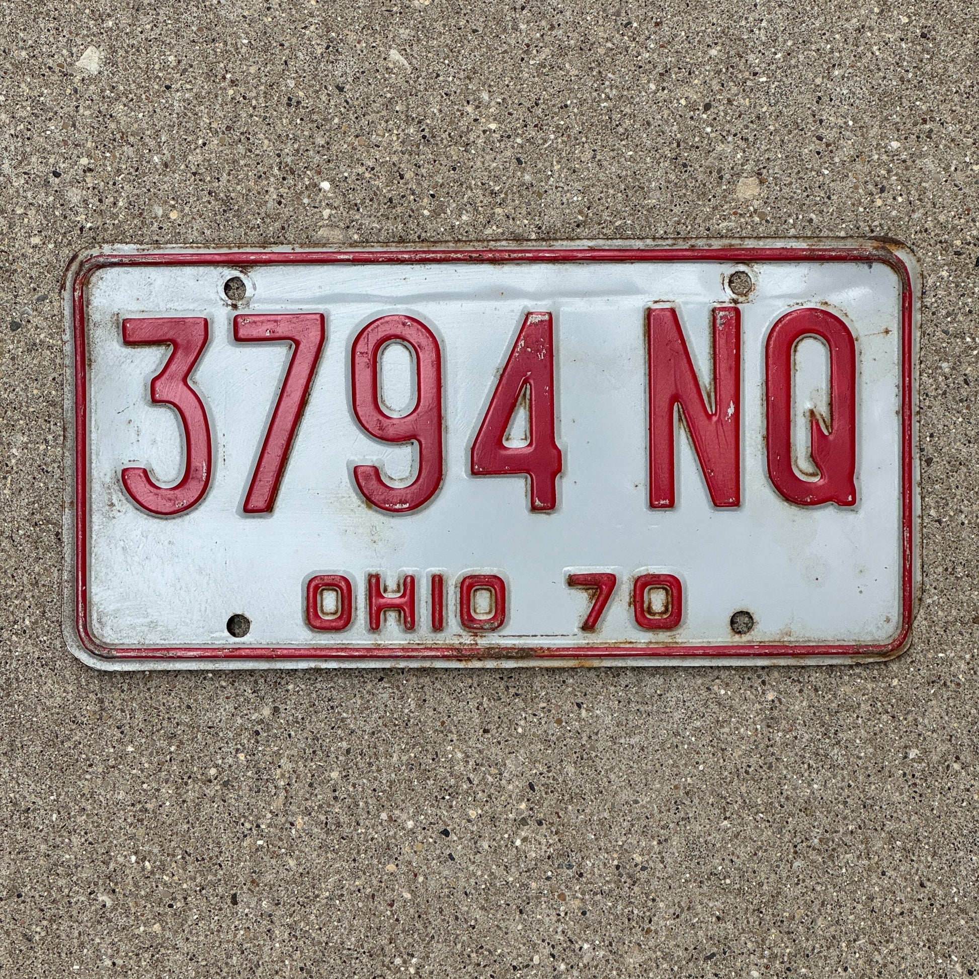 Photo of a 1970 Ohio License Plate Auto Tag Garage Decor Vintage 3794 NQ with original patina