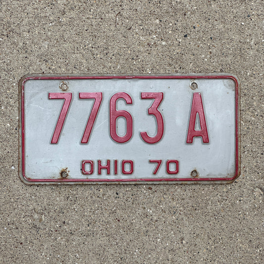 Photo of a 1970 Ohio License Plate Auto Tag Garage Decor Vintage 7763 A with original patina