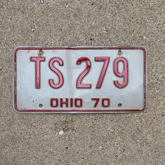 Photo of a 1970 Ohio License Plate Auto Tag Garage Decor Vintage TS 279 with original patina