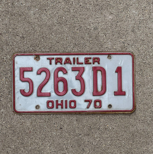 Photo of a 1970 Ohio Trailer License Plate Auto Tag Garage Decor Vintage 5263 D 1