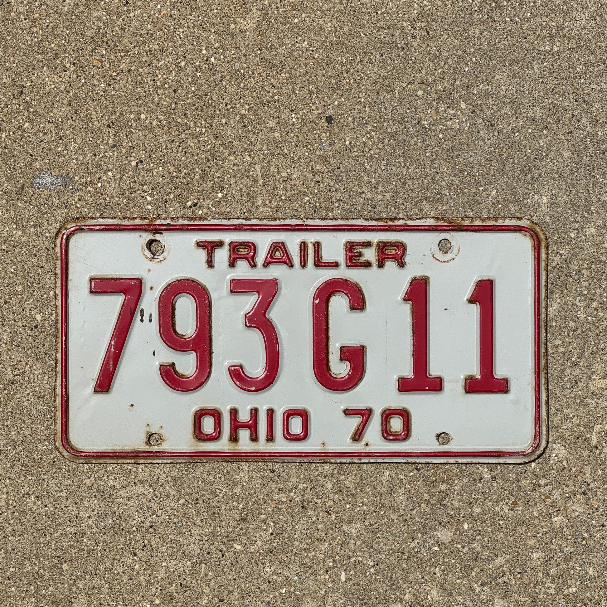 Photo of a 1970 Ohio Trailer License Plate Auto Tag Garage Decor Vintage 793 G 11
