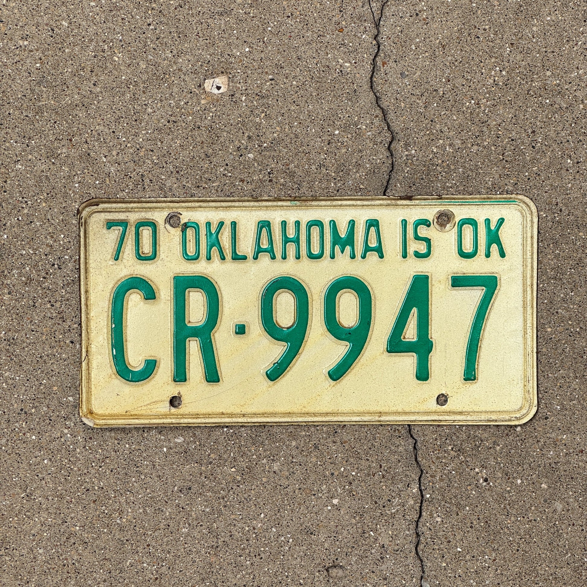 Photo of a 1970 Oklahoma License Plate Auto Tag Garage Decor Vintage CR 9947