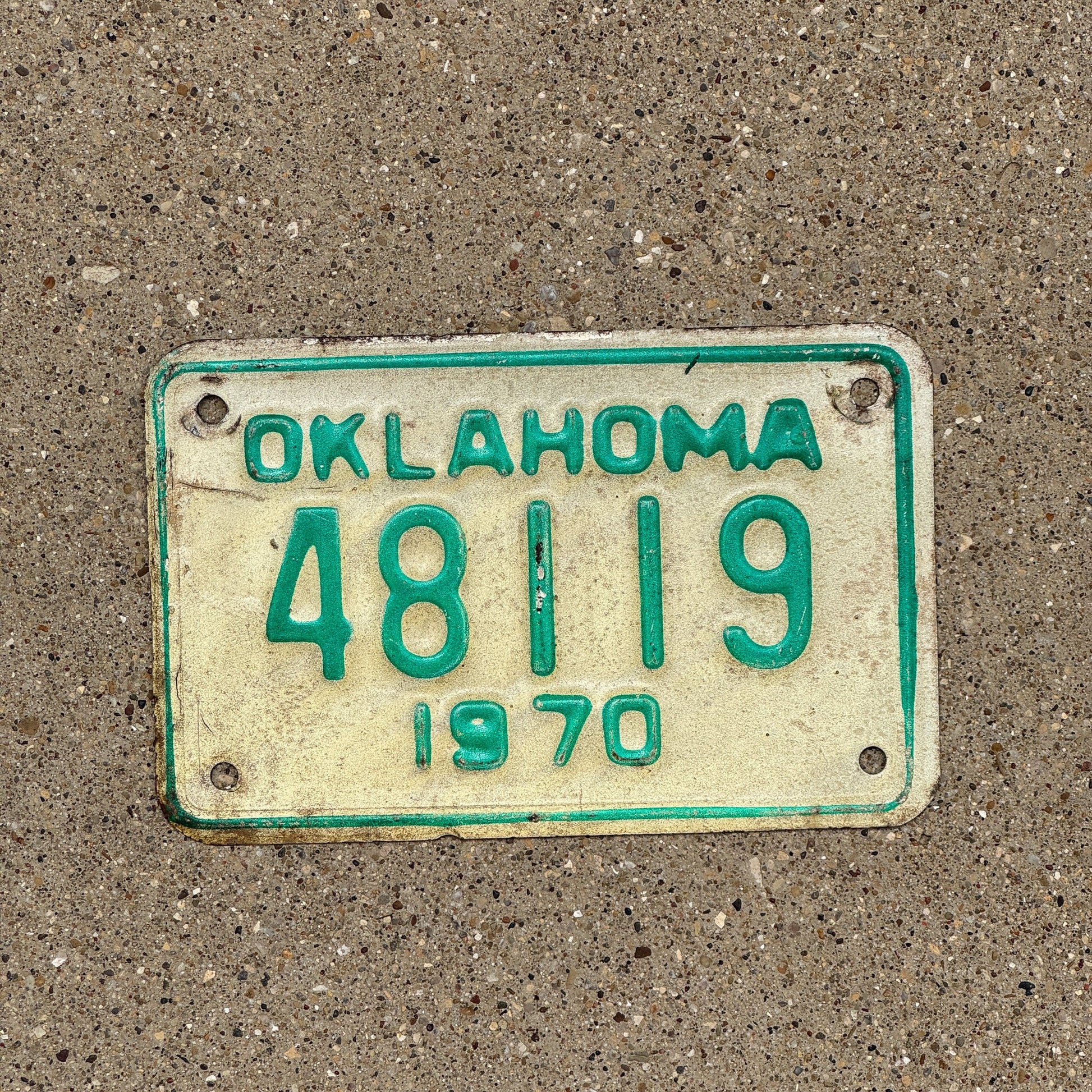 Photo of a 1970 Oklahoma Motorcycle License Plate Auto Tag Garage Decor Vintage 48119