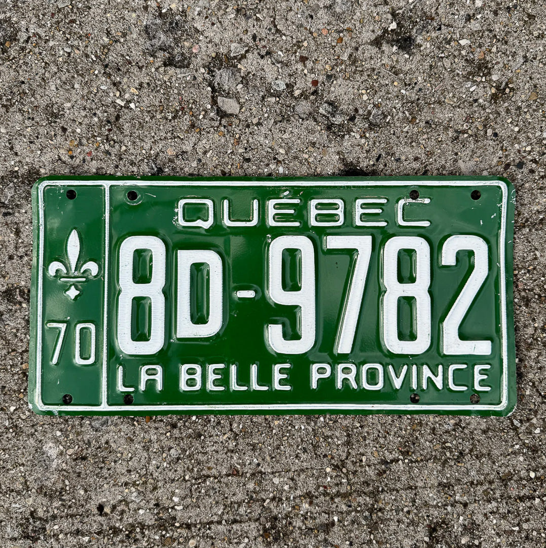 Photo of a 1970 Quebec License Plate Auto Tag Garage Decor Vintage 8D 9782 with original patina