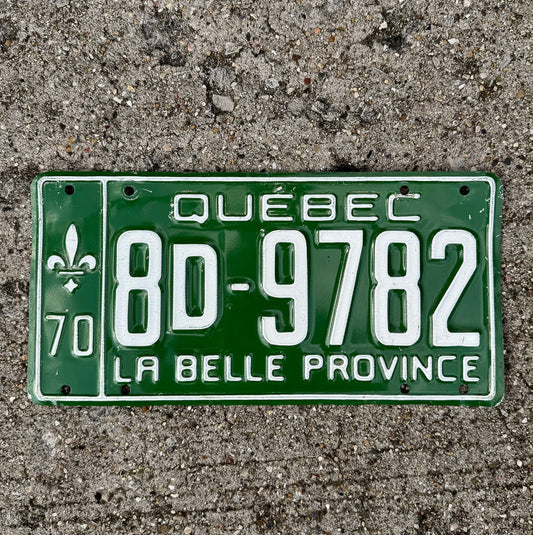 Photo of a 1970 Quebec License Plate Auto Tag Garage Decor Vintage 8D 9782 with original patina