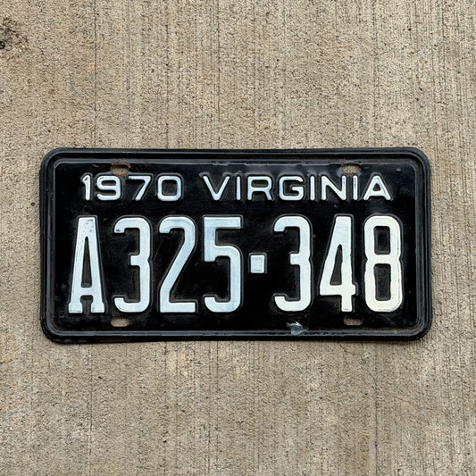 Photo of a 1970 Virginia License Plate Auto Tag Garage Decor Vintage A325 348 with original patina