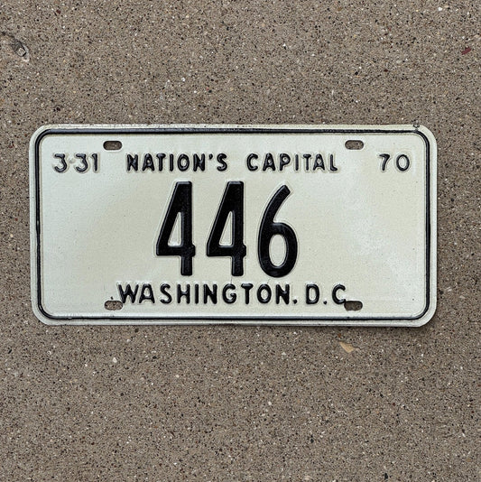 Photo of a 1970 Washington DC License Plate Auto Tag Garage Decor Vintage Low Number Three Digit 446 with original patina