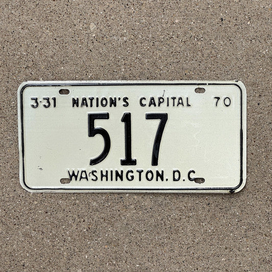 Photo of a 1970 Washington DC License Plate Auto Tag Garage Decor Vintage Low Number Three Digit 517 with original patina