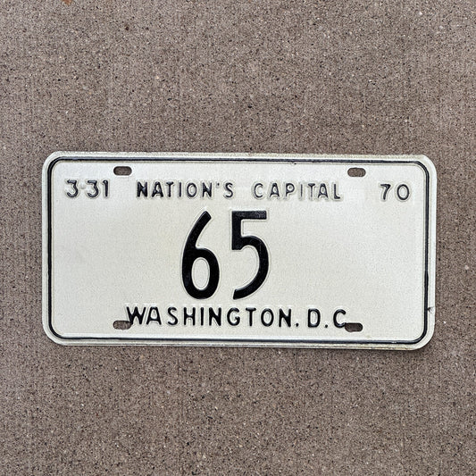 Photo of a 1970 Washington DC License Plate Auto Tag Garage Decor Vintage Low Number Two Digit 65 with original patina