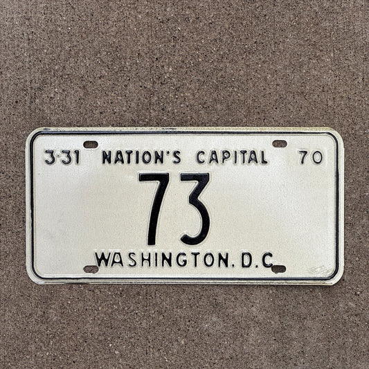 Photo of a 1970 Washington DC License Plate Auto Tag Garage Decor Vintage Low Number Two Digit 73 with original patina