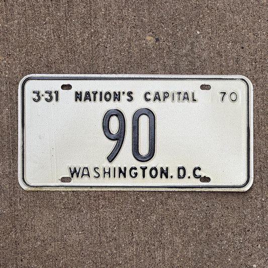 Photo of a 1970 Washington DC License Plate Auto Tag Garage Decor Vintage Low Number Two Digit 90 with original patina