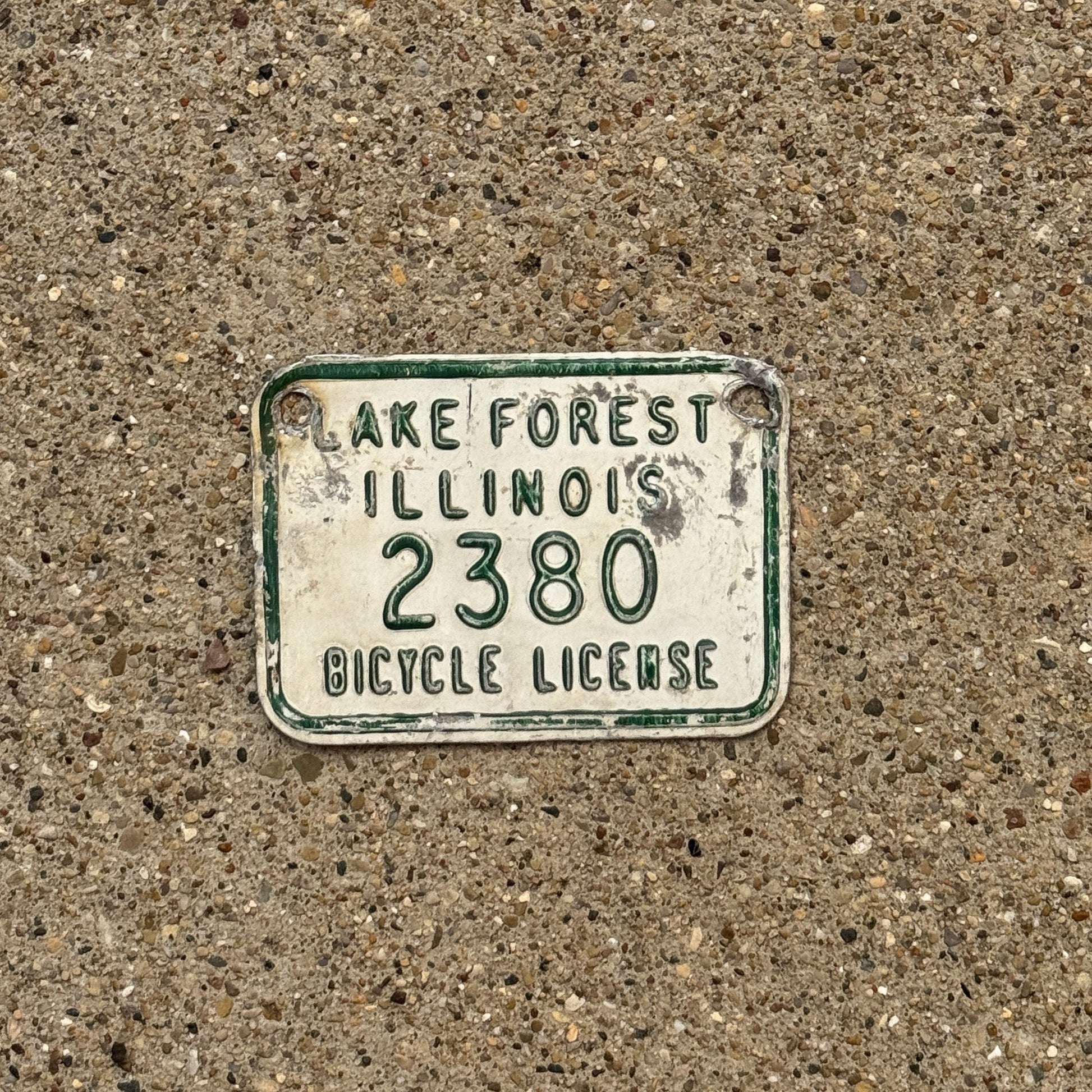 Photo of a 1970s Era Illinois Bicycle Auto Tag Garage Decor Vintage Lake Forest 2380