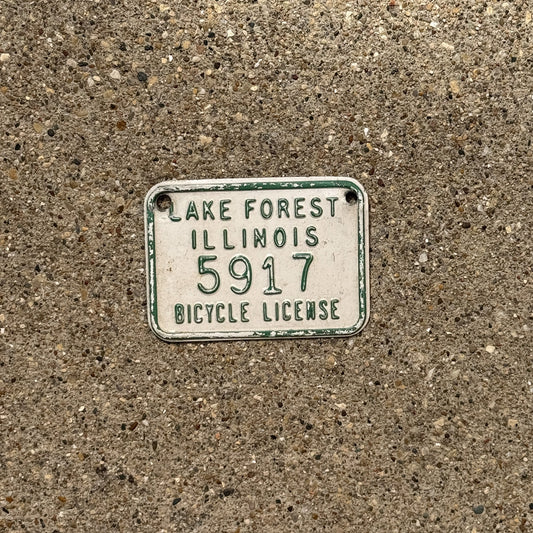 Photo of a 1970s Era Illinois Bicycle Auto Tag Garage Decor Vintage Lake Forest 5917