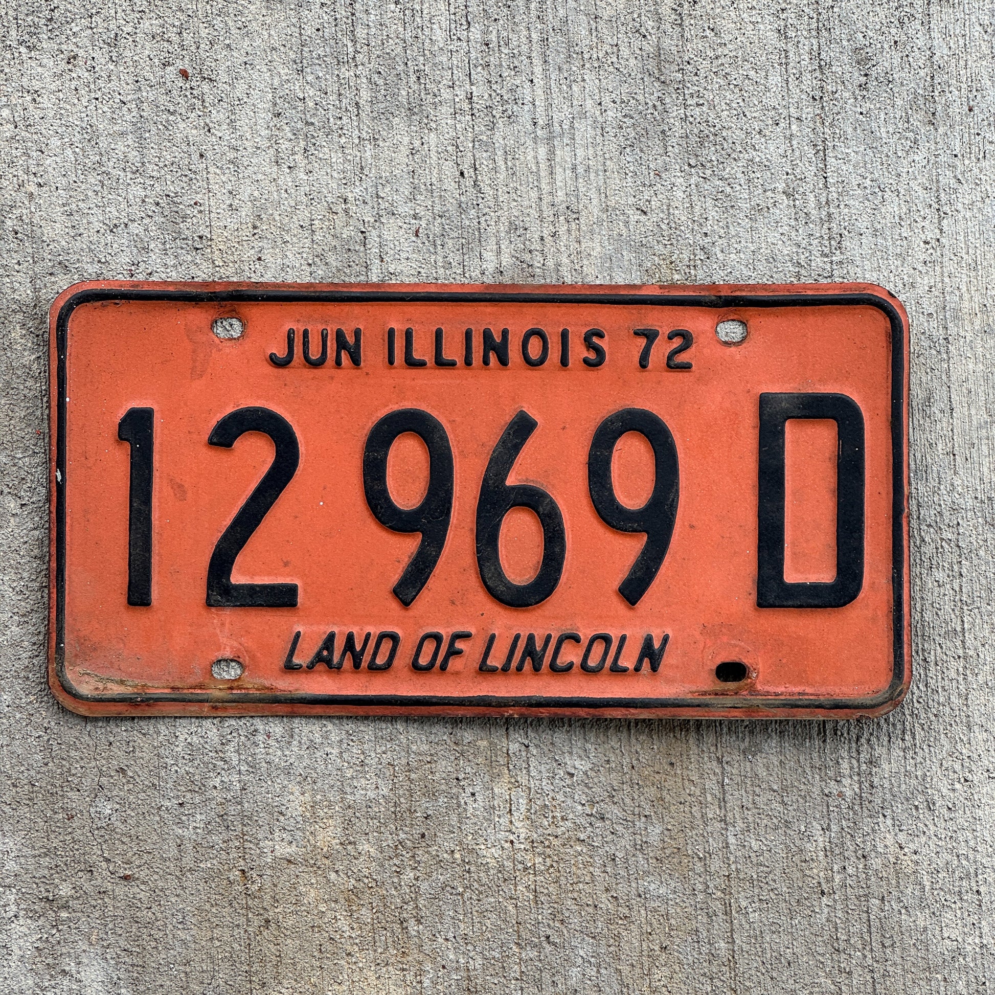 Photo of a 1971 1972 Illinois Truck License Plate Auto Tag 1 Vintage Garage 12 969 D with original patina