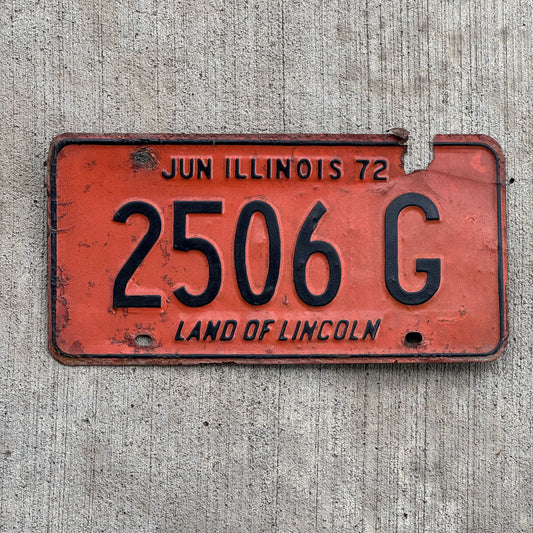Photo of a 1971 1972 Illinois Truck License Plate Auto Tag 2 Vintage Garage 2506 G with original patina