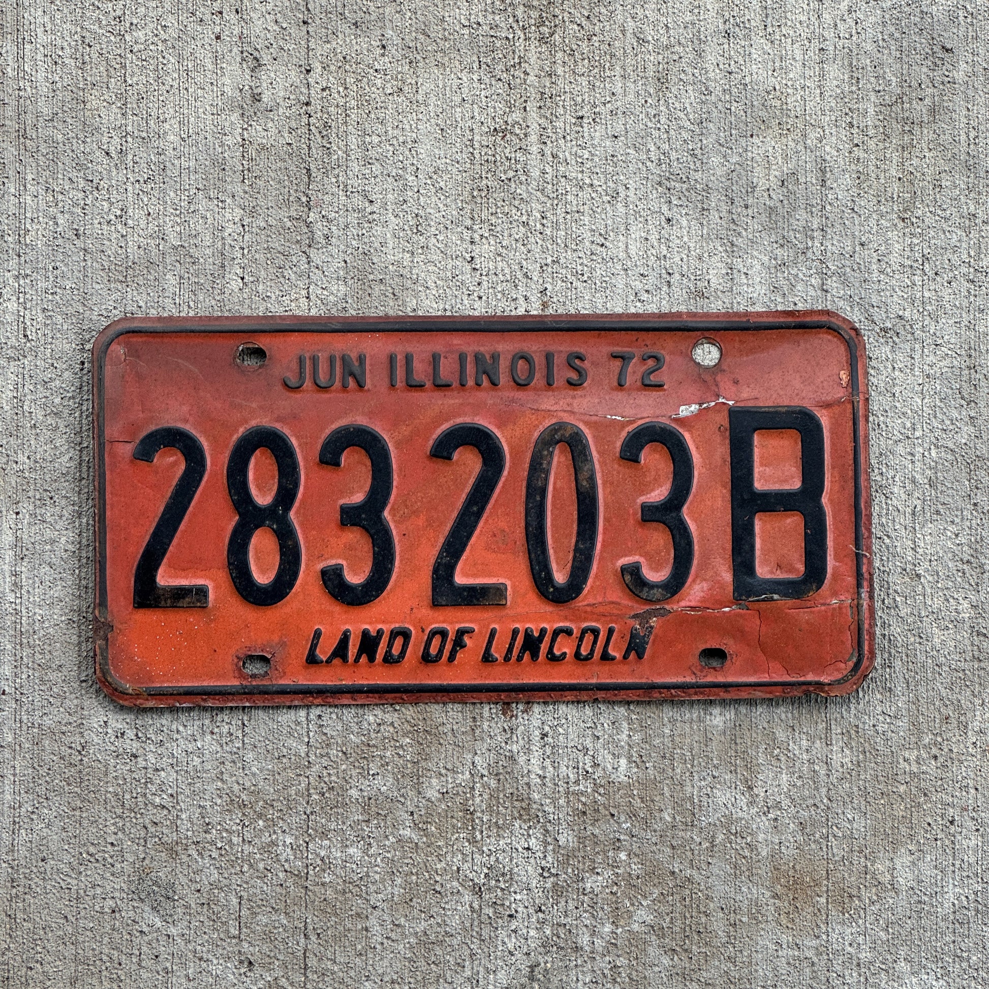Photo of a 1971 1972 Illinois Truck License Plate Auto Tag 2 Vintage Garage 283 203 B with original patina