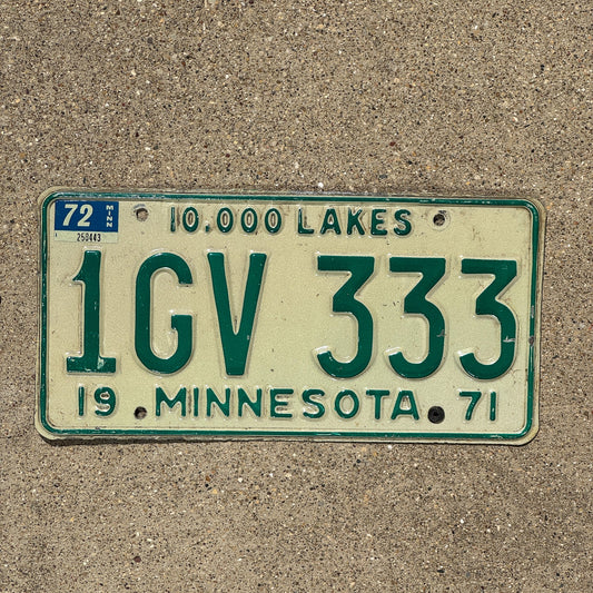 Photo of a 1971 1972 Minnesota License Plate Auto Tag Garage Decor Vintage Repeat Repeating 1GV 333