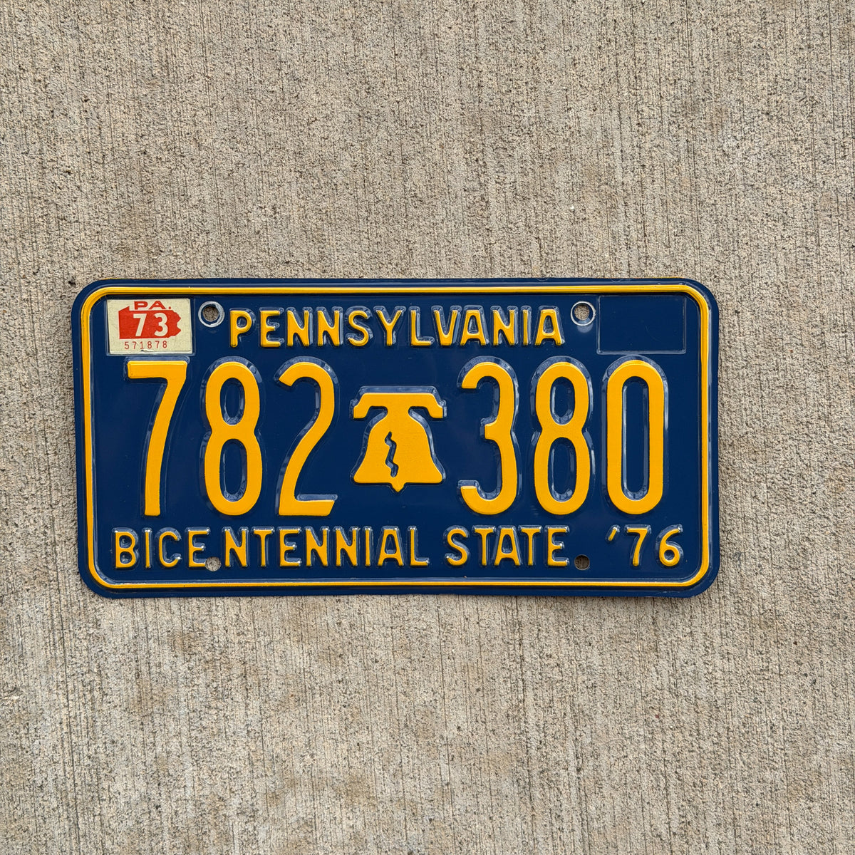 Photo of a 1971 1973 Pennsylvania License Plate Auto Tag Garage Decor Vintage 782 380 with original patina