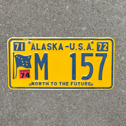 Photo of a 1971 1974 Alaska License Plate Auto Tag Garage Decor Vintage High Quality M 157 with original patina