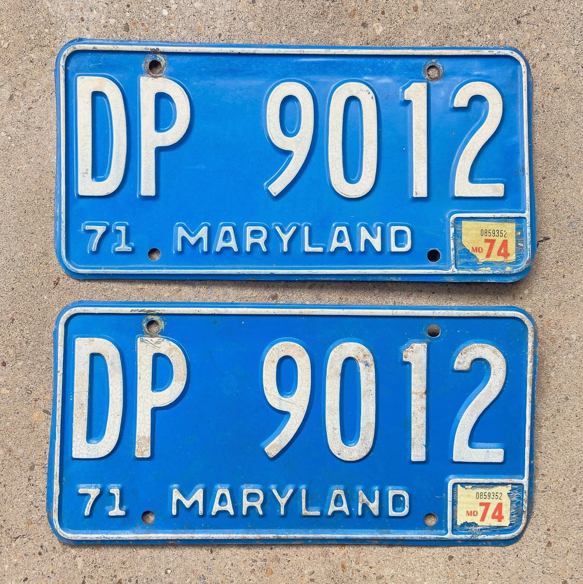 1971 1974 Maryland License Plate Pair Auto Tag DP 9012