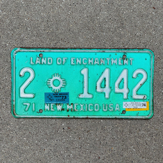 Photo of a 1971 1974 New Mexico Truck License Plate Auto Tag Garage Decor Vintage 2 1442 with original patina