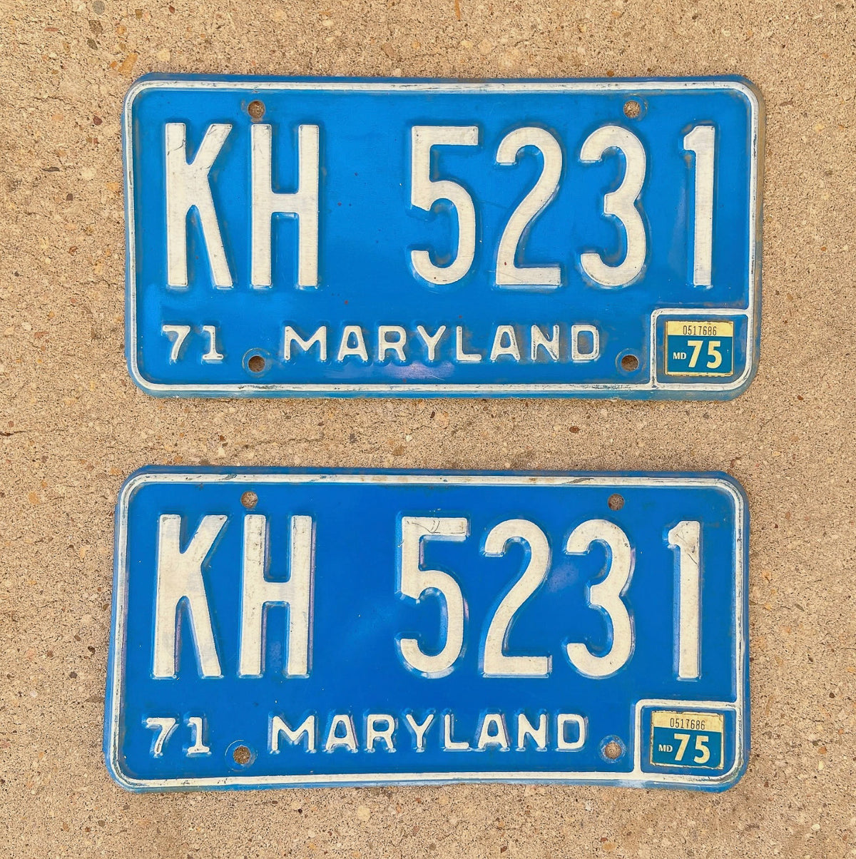 1971 1975 Maryland License Plate Pair Auto Tag KH 5231