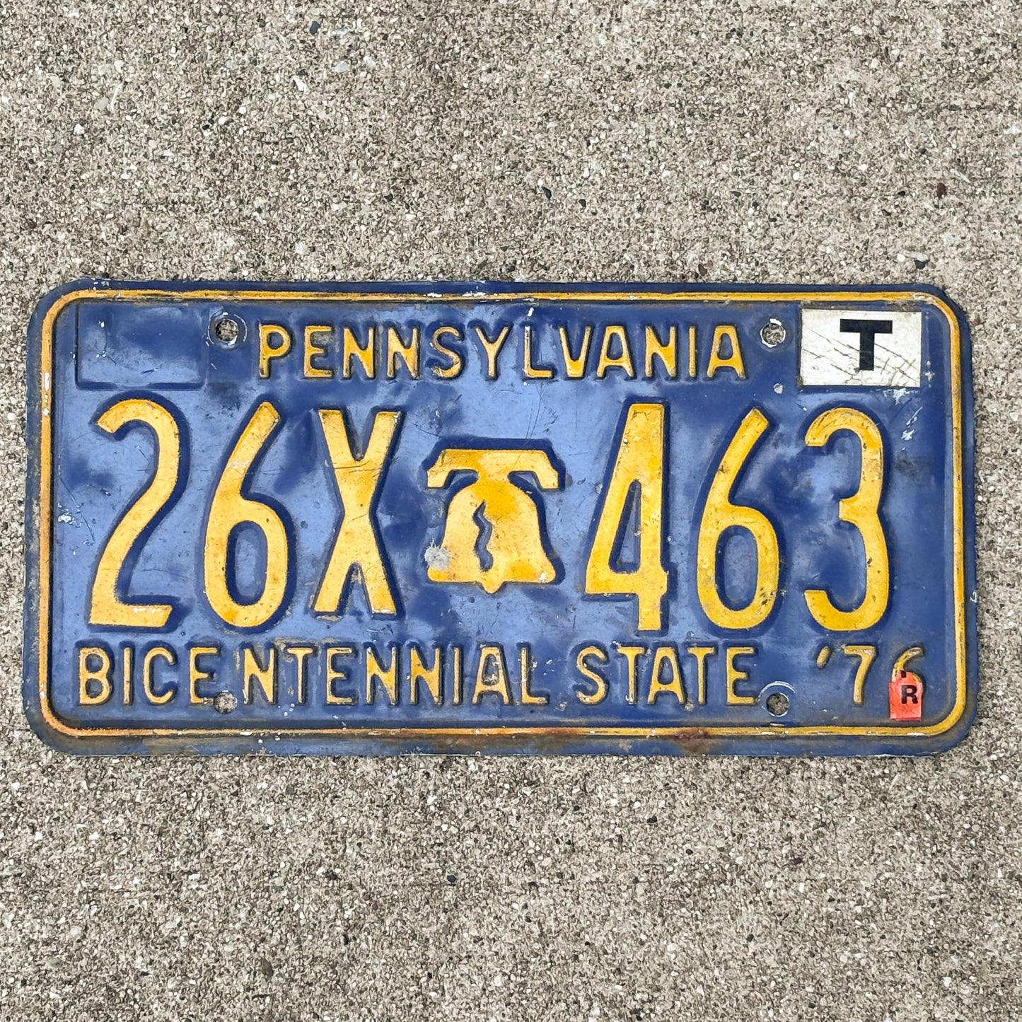 Photo of a 1971 1976 Pennsylvania License Plate Auto Tag Garage Decor Vintage Bicentennial Liberty Bell 26X 463 with original patina
