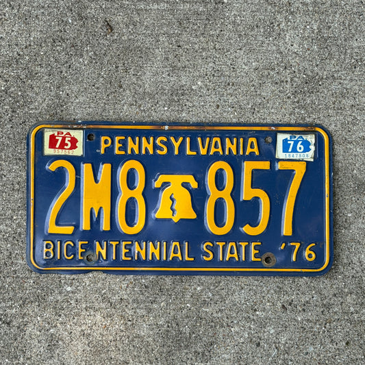 Photo of a 1971 1976 Pennsylvania License Plate Auto Tag Garage Decor Vintage Bicentennial Liberty Bell 2M8 857 with original patina