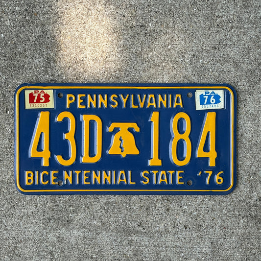 Photo of a 1971 1976 Pennsylvania License Plate Auto Tag Garage Decor Vintage Bicentennial Liberty Bell 43D 184 with original patina