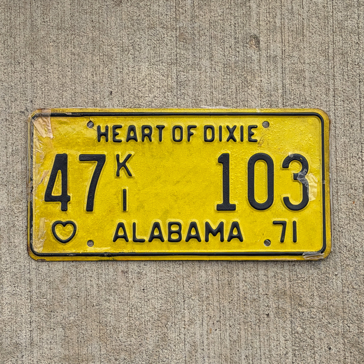 Photo of a 1971 Alabama Ambulance Hearse License Plate Auto Tag Garage Decor Vintage 47 K1 103 with original patina