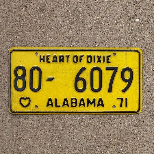 Photo of a 1971 Alabama License Plate Auto Tag Garage Decor Vintage 80 6079 with original patina