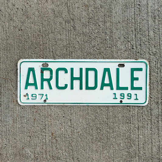 Photo of a 1971 Archdale North Carolina License Plate Topper Auto Tag Garage Decor Vintage
 1991 with original patina