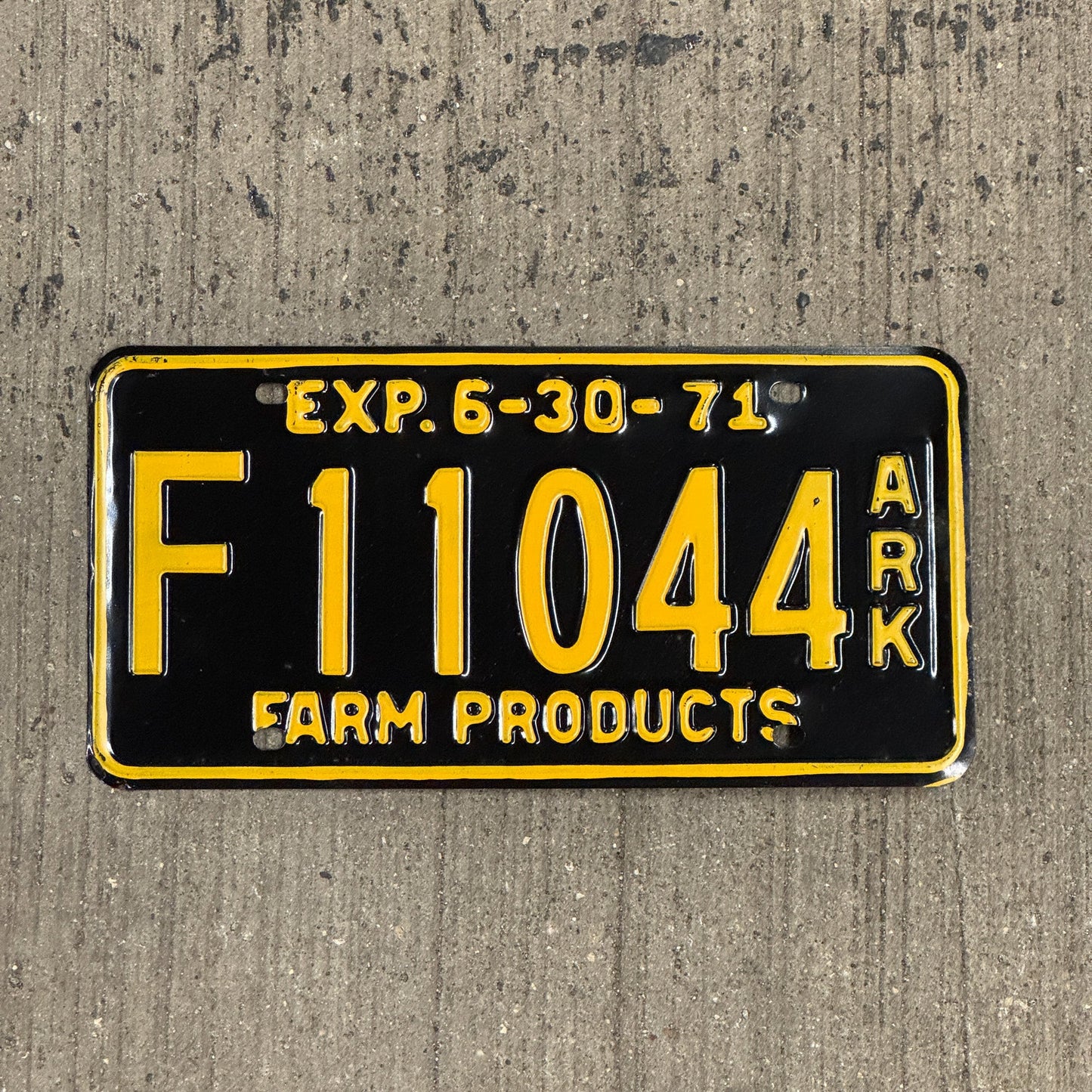 Photo of a 1971 Arkansas Farm Products License Plate Auto Tag Garage Decor Vintage F 11044
