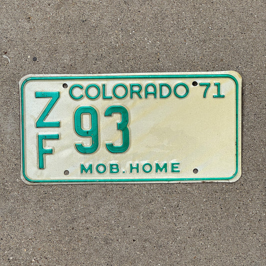 Photo of a 1971 Colorado Mobile Home License Plate Auto Tag Garage Decor Vintage ZF 93